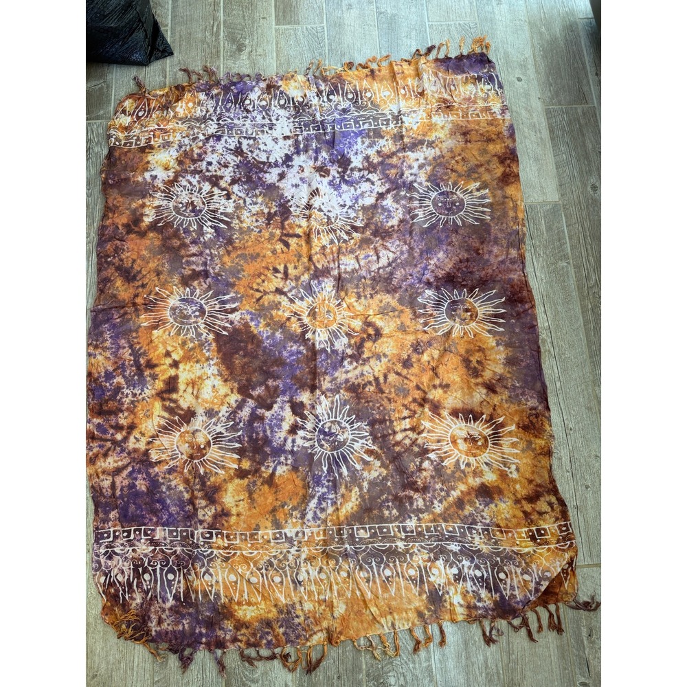 Unbranded Sun Tie Dye Sarong Unisex OS Purple Orange Excellent Celestial Fringe